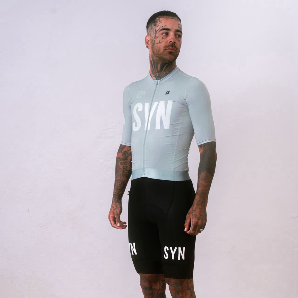 Cycling Bib Shorts - Silver gray short sleeved cycling Jersey